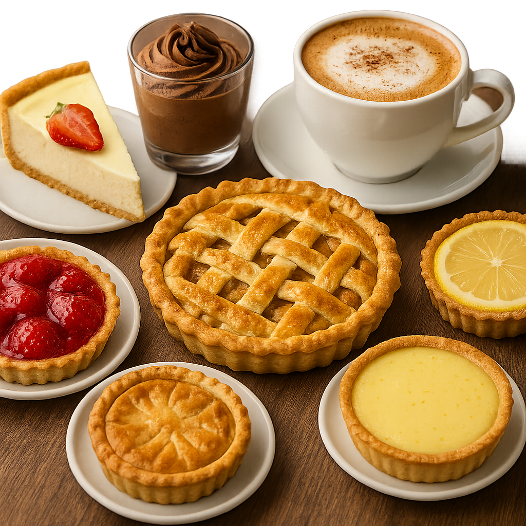 Assortment of pies and coffee